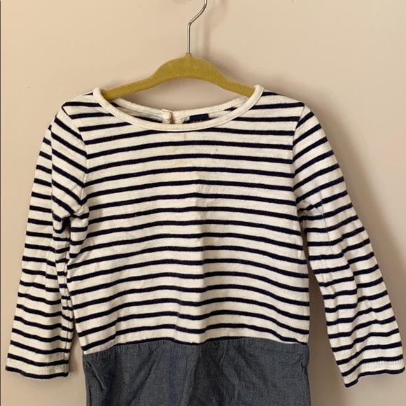 Navy white long sleeved chambray tunic dress - Picture 2 of 9